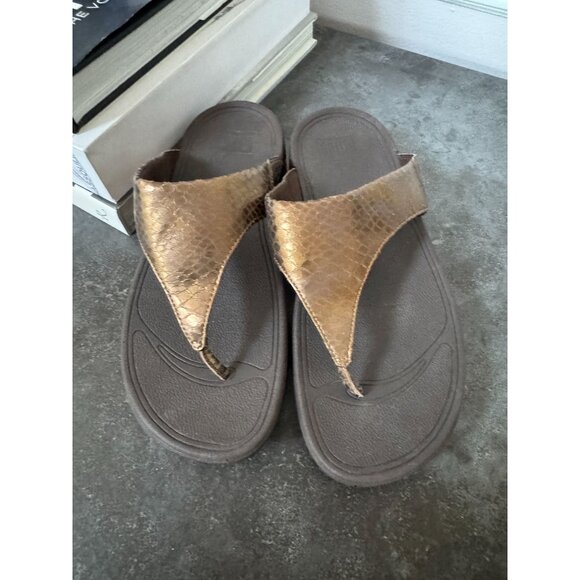 FitFlop Lulu Snake Bronze Womens Size 7 Slides Slipper Flip Flop Thong Sandals - Picture 1 of 6